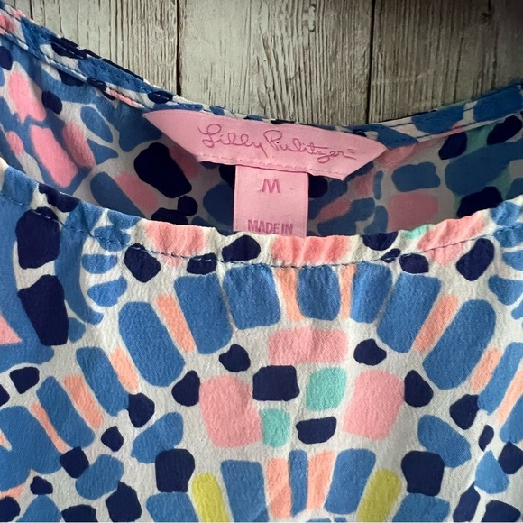 Lilly Pulitzer Blue and Pink Mosaic Silk Open Back Tank Top Medium - Picture 4 of 4